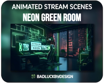 Neon Green Room Animated Stream Scenes Pack | Cyberpunk Futuristic Twitch Screens, Starting Soon, Be Right Back, Chatting, Offline, Ending