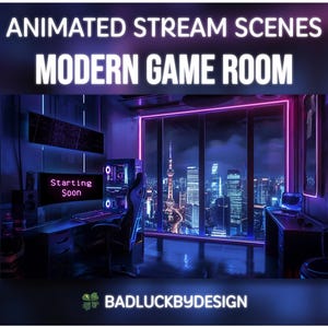 Modern Game Room Animated Stream Scenes Pack | Cyberpunk Twitch Screens ...