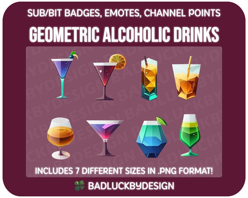 8x Geometric Alcoholic Drink Subscriber Bit Badges Emote Twitch