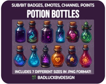 12x Potion Twitch Badges/Emotes - Magic Bottle & RPG Fantasy Streamer Assets (PNG Download)