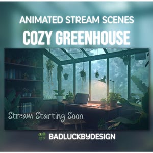 Animowane sceny ze szklarni – Przytulne ekrany Twitch z Cottagecore Desk | Tło Vtuber | Natychmiastowe pobranie