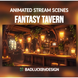 Scènes animées Fantasy Tavern Stream - Cosy Magical Inn Écrans Twitch | Contexte Vtuber | Téléchargement instantané