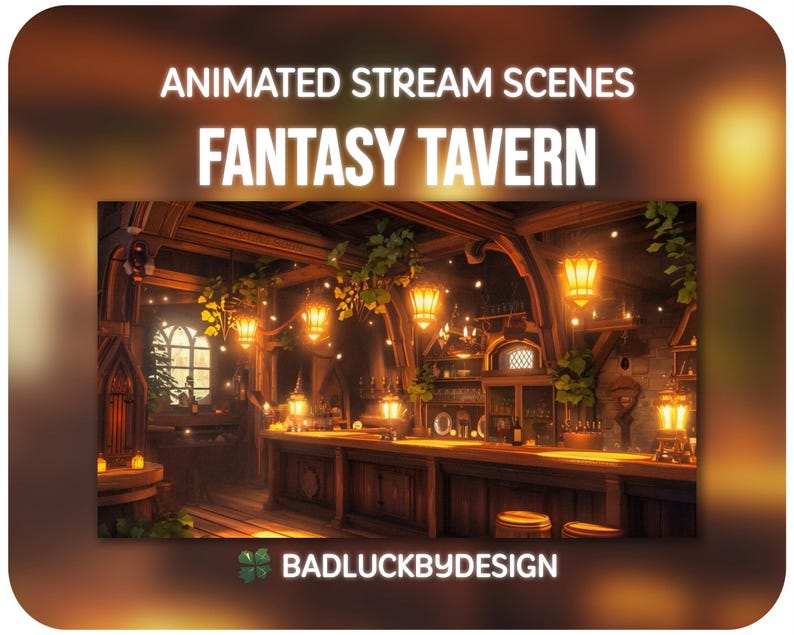 Scènes animées Fantasy Tavern Stream - Cosy Magical Inn Écrans Twitch | Contexte Vtuber | Téléchargement instantané image 1