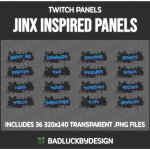 36x Jinx Inspired Twitch Panels - Teal Paint Splatter Streamer Assets (Instant PNG Download)