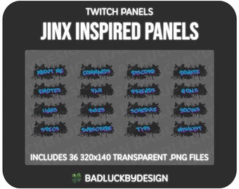 36x Jinx Inspired Twitch Panels - Teal Paint Splatter Streamer Assets (Instant PNG Download)