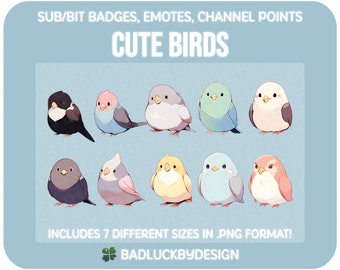 10 vogels badges/emotes - Birb Animal Kawaii Anime Streamer Assets (directe png-download)