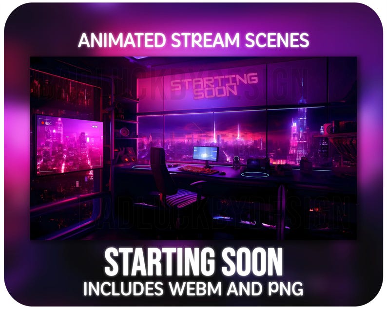 Animated Gaming Room Stream Scenes - Pink Futuristic Office Twitch ...