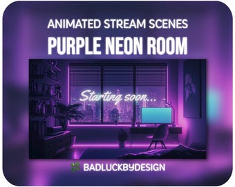 Animated Purple Room Stream Scenes - Cozy Neon Pink Twitch Screens | Vtuber Background | Instant Download