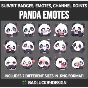 15 insignias/emoticones de suscriptores de Pandas lindos / Recursos de transmisión de Twitch / Emojis divertidos de animales kawaii Panda Chibi / Archivos PNG de descarga instantánea