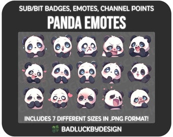 15x Pandas Twitch Badges/Emotes - Funny Animal Kawaii Panda Chibi Streamer Assets (Instant Download)