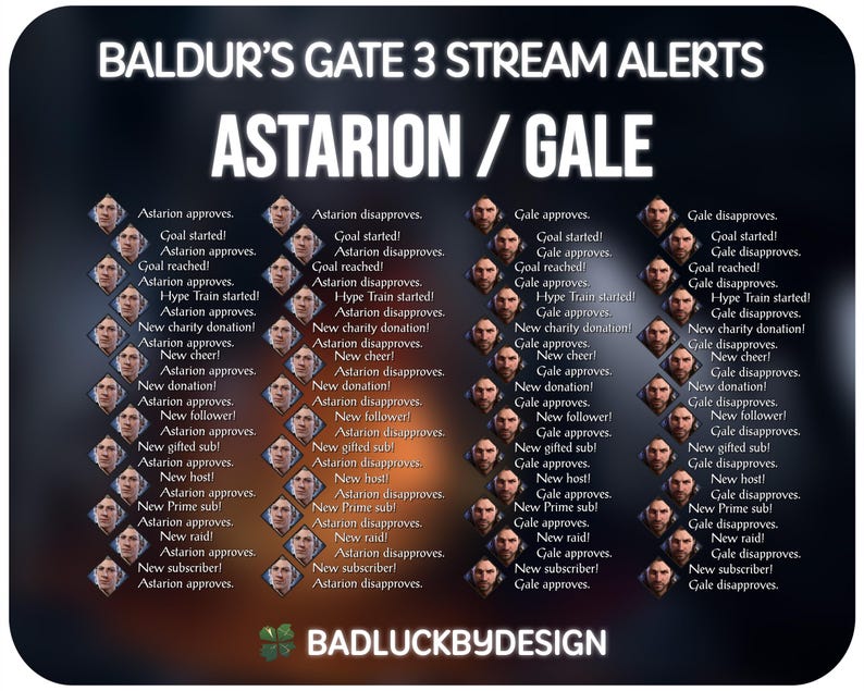 Set of 380 Animated Twitch Stream Alerts With Sounds Baldur's Gate 3