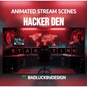 Geanimeerde Hacker Den Stream-scènes: futuristische cyberpunk-twitch-schermen | Vtuber-achtergrond | Direct downloaden
