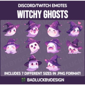 10x süße Witchy Ghosts Badges/Emotes - Purple Witch Halloween Spooky Streamer Accessoires (Instant PNG Download)