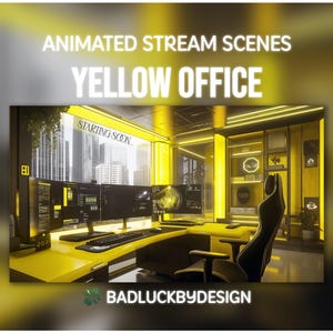 Animated Yellow Office Stream Scenes - Futuristic Cyberpunk Gamer Twitch Screens | Vtuber Background | Instant Download