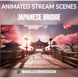 Scene di streaming animate di Japanese Bridge / Pacchetto di schermate di Twitch di anime Cherry Blossoms / Inizio/fine a breve, BRB, solo chat, offline