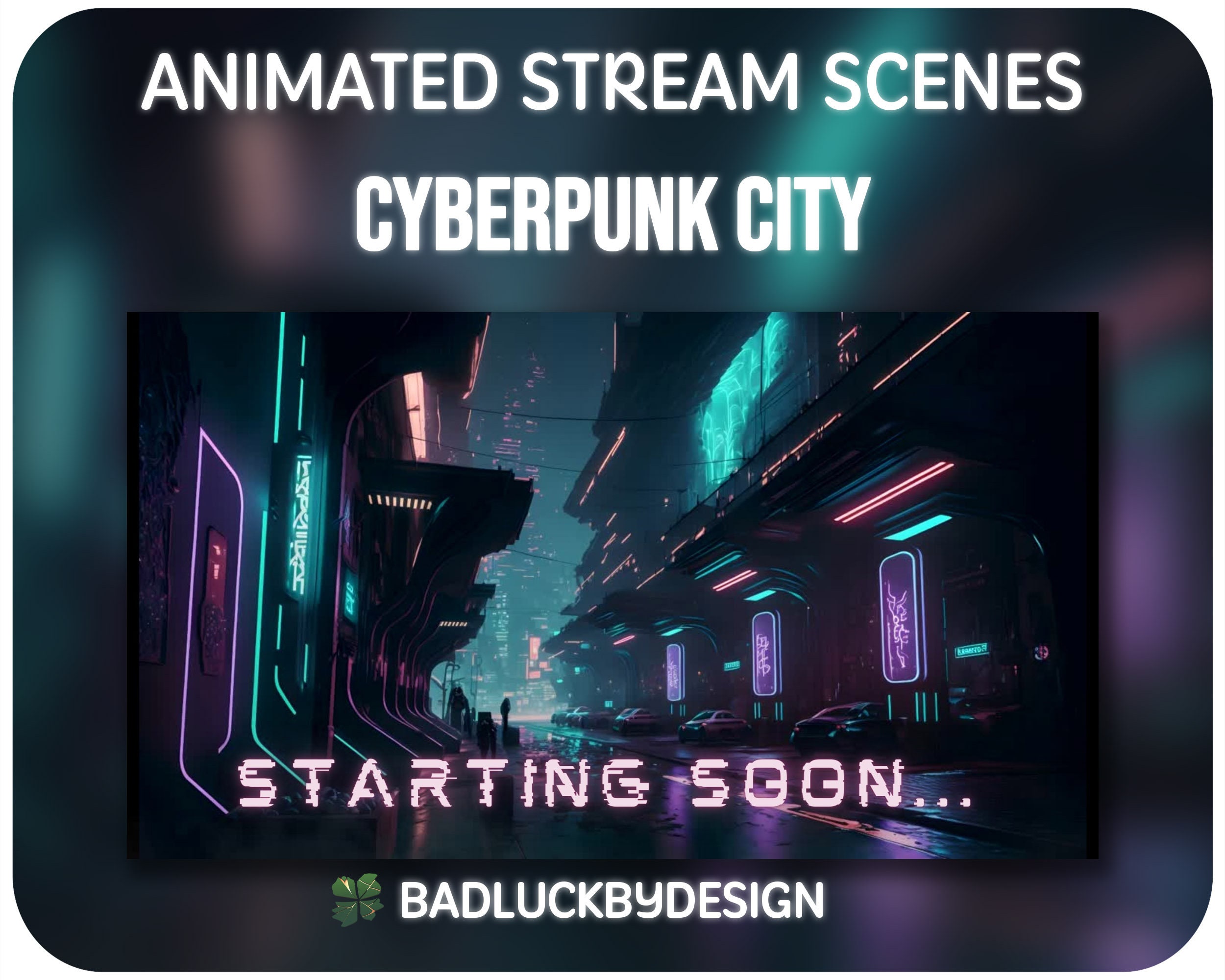 Beautiful Cyberpunk Cityscape, Glitchy Animation style