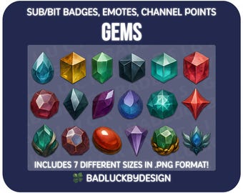18x Crystal Gems Twitch Badges/Emotes - Fantasy Gemstones Jewels Streamer Assets (Instant PNG Download)