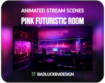 Animated Gaming Room Stream Scenes - Pink Futuristic Office Twitch Screens | Vtuber Background | Instant Download