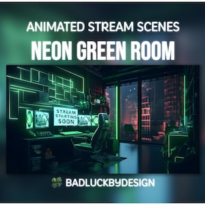 Scene di streaming animate di Green Room - Schermate Twitch Neon Cyberpunk / Sfondo Vtuber / Download immediato