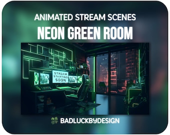 Neon Cyberpunk Green Twitch Scenes Animated Stream Room Background