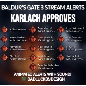 Karlach Approves Twitch Stream Animated Alerts with Sound | Baldur&#39;s Gate 3 | Follower Subscriber Raid Donation Cheer Goal Hype Train Sub