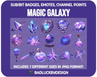 16x Magic Galaxy Twitch Badges/Emotes -  Fantasy Space & Sci-Fi Streamer Assets (Instant PNG Download)