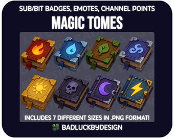 8x Magic Spell Book Twitch Badges/Emotes - Fantasy Grimoire & Tome Streamer Assets (PNG Download)