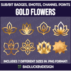 8x Gold Lotus Flower Badges/Emotes - Golden Elegant Floral Streamer Assets (Instant PNG Download)