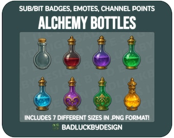 8x Potion Twitch Badges/Emotes - Alchemy Bottle & RPG Magic Fantasy Streamer Assets (PNG Download)
