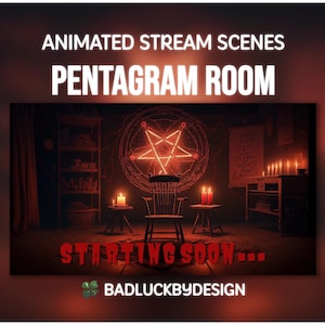 Animowane sceny z pokoju grozy z pentagramem – upiorne gotyckie ekrany z Twitcha | Tło Vtuber | Pobierz natychmiast