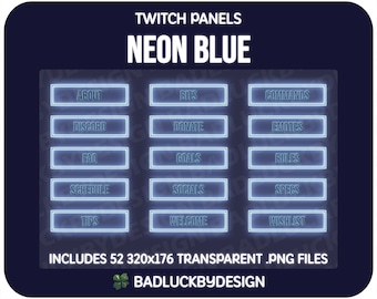 52x Neon Blau Twitch Panels - Futuristischer Cyberpunk Streamer (Instant PNG Download)