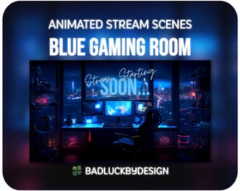 Animated Blue Gaming Room Stream Scenes - Futuristic Cyberpunk Twitch Screens | Vtuber Background | Instant Download