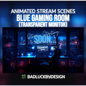 Animated Transparent Blue Gaming Room Stream Scenes - Futuristic Twitch Screens | Vtuber Background | Instant Download