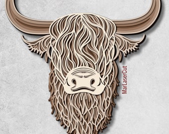 Multilayer Highland Cow Laser Cut File Highland Cow SVG Layered Svg Files Dxf  Lasercut Highland SVG File 3D Plywood Cow Cnc Router File DXF