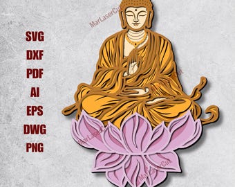 Multilayer Buddha Lotus Laser Cut File, 3D Buddha Mandala SVG, Layered Lotus Svg, Cnc Dxf Cricut Spiritual Wall Art