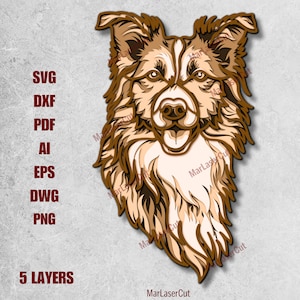 Multilayer Border Collie SVG Cut File Laser Paper Cutting Australian Shepherd Plywood Cutting Wall Art Dog 3D Layered Design Laser Cut