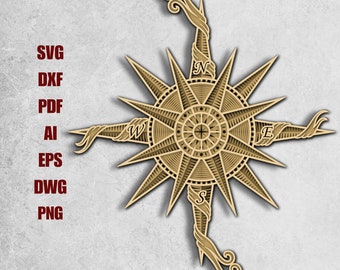 Layered Compass Rose SVG: Nautical Laser Cut File (Digital Download)