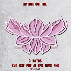 File di taglio laser multistrato Lotus 3D Fiore asiatico Mandala Stratificato Dxf Dwg Taglio compensato File SVG Modello di fiore Mandala in compensato 3D CNC DXF