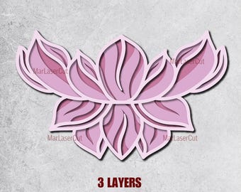Multilayer Lotus Laser Cut Datei 3D Asiatische Blume Mandala Layered Dxf Dwg Sperrholz Schneiden SVG Datei 3D Sperrholz Mandala Blume Vorlage CNC DXF