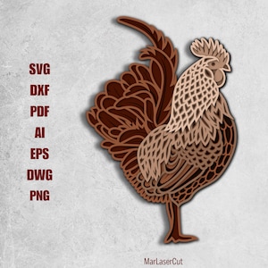 Fichier de découpe laser multicouche coq poulet en couches 3D coq en couches contreplaqué Dxf coupe SVG fichier 3D contreplaqué poulet modèle CNC routeur DXF