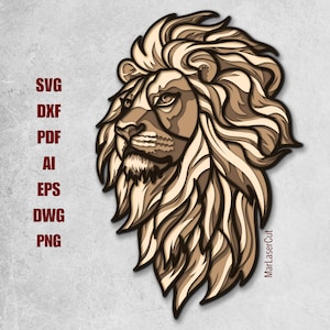 Multilayer Lion Laser Cut File 3D Layered Safari Laser Cut Dxf Dwg Lion Plywood Cutting SVG File 3D Plywood Lion Template CNC router DXF