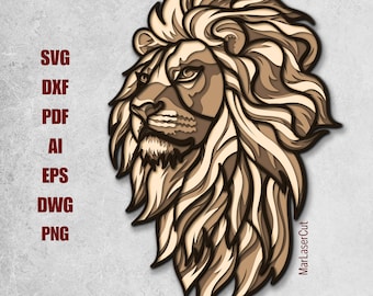 Multilayer Lion Laser Cut File 3D Layered Safari Laser Cut Dxf Dwg