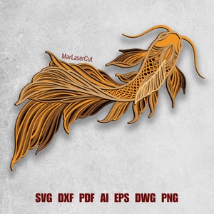 Warstwowa ryba Koi svg plik cięty wielowarstwowa dekoracja ścienna ryby Koi 3d warstwa cyfrowe pobieranie wędkarstwo SVG japoński SVG Warstwowa mandala wycinana laserowo MDF