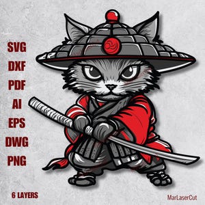 3D Katze Samurai Laser Cut Datei 3D Katze Samurai Laser Cut Datei 3D Sperrholzkatze Cnc Fräserdatei