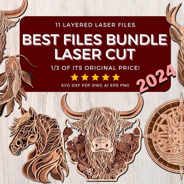 Multilayer Best Files 2024 Bundle Cut Files Compass Layered Laser Cut File Highland Cow SVG Multilayer Horse Laser Cut Files Layered Files