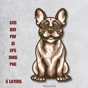 Meerlaagse Franse Bulldog SVG gesneden bestand laserpapier snijden Frenchie multiplex snijden muur kunst hond 3D gelaagd ontwerp lasergesneden