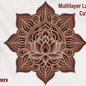 Multilayer Lotus Mandala Laser Cut File 3D Lotus Mandala Layered Dxf Dwg Plywood Cutting SVG File 3D Plywood Mandala Template CNC router DXF