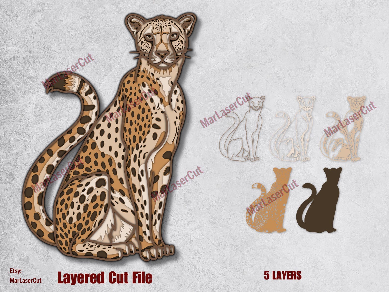 Multilayer Cheetah Laser Cut File 3D Layered Safari Laser Cut Dxf Dwg ...