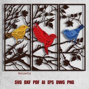 Meerlaagse vogel muur kunst lasergesneden bestand 3D gelaagde vogel gelaagde DXF Dwg multiplex snijden SVG-bestand 3D multiplex vogel sjabloon CNC router DXF