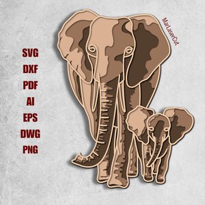 Meerlaagse olifanten lasergesneden bestand 3D olifant-mandala gelaagde dxf-multiplex snijden SVG-bestand 3D-multiplex-mandala olifant sjabloon CNC laser